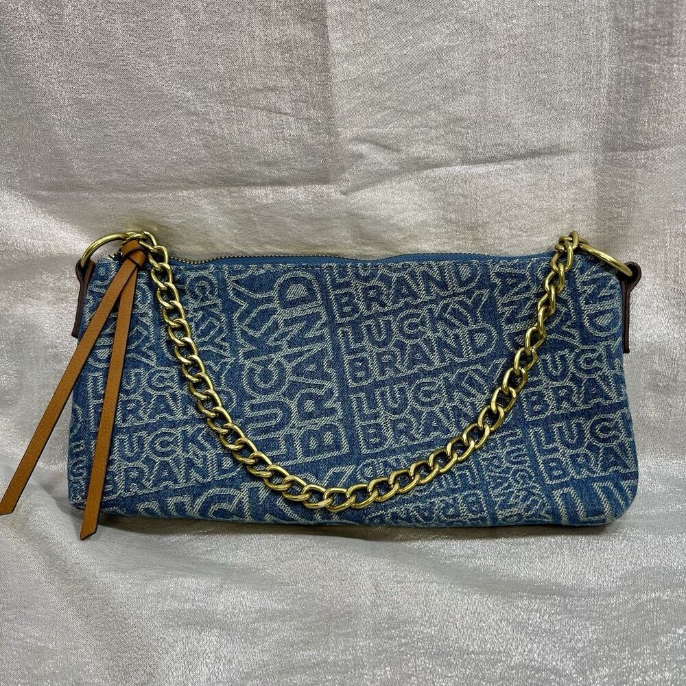 LUCKY BRAND Denim Logo Chain Strap Shoulder Bag Purse Y2K